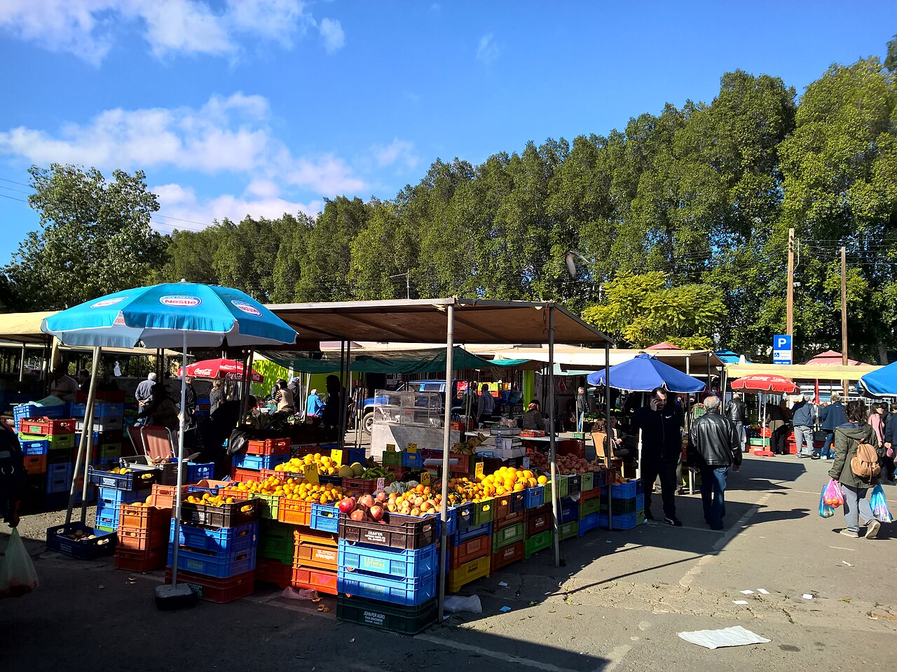 A Greek open-air laiki agora with produce stalls